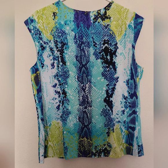 Worthington Sleeveless Snakeskin Blouse Concealed Buttons Sz L - Picture 7 of 10